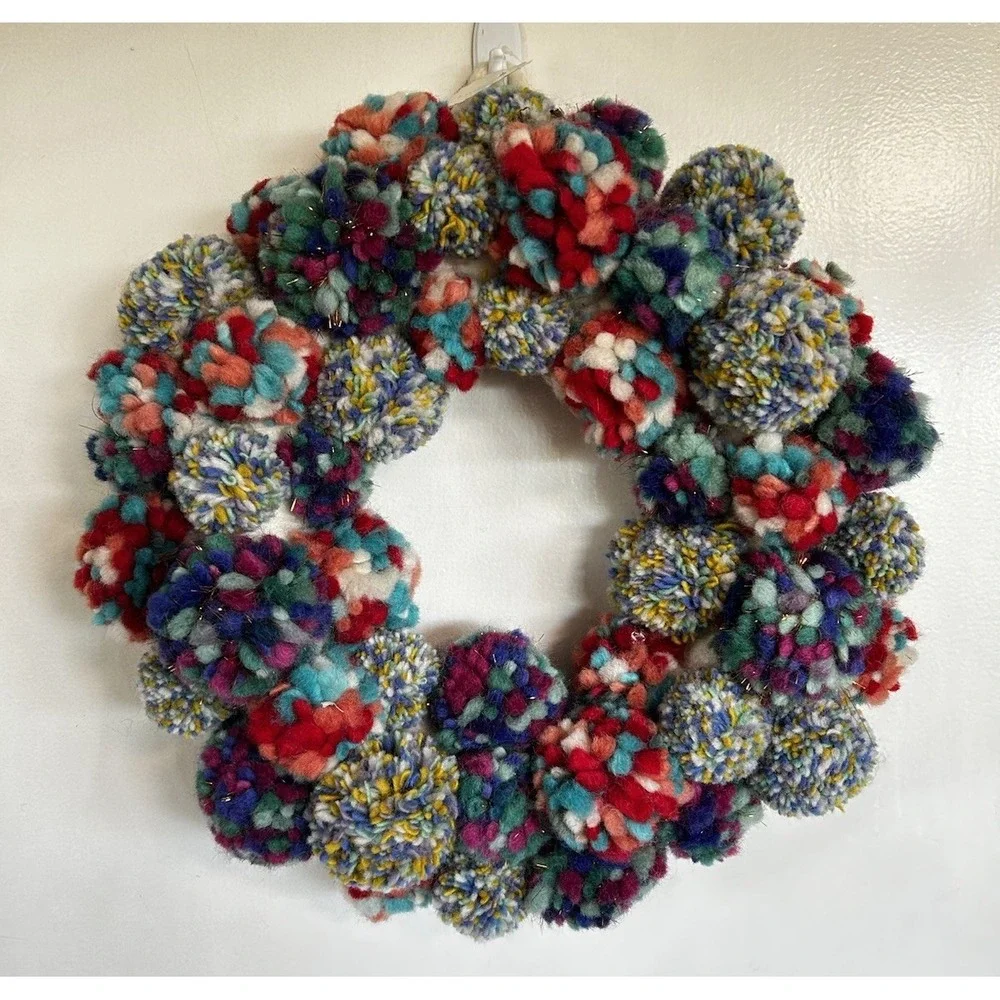 Anthropologie Merry Making Pom Xmas Wreath - Made In Nepal Colorful Whimsical